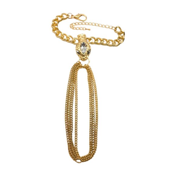New Women Gold Fashion Bracelet Metal Hand Chain Connected Ring Bling Snake Head - Picture 17 of 17
